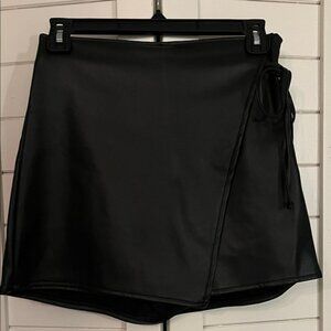 Faux Leather Black Wrap Skort